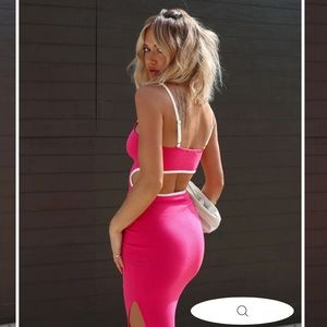 Fore ribbed open back slit midi dress size large